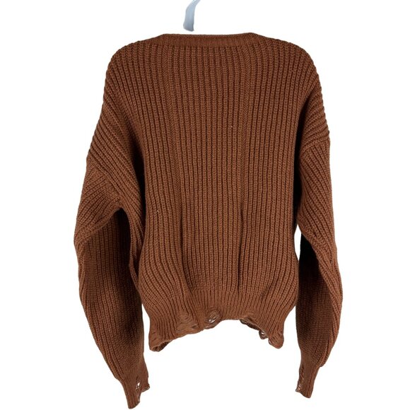 Distressed Brown Knit Sweater - Womens Size L - 100% Polyester - Picture 4 of 6